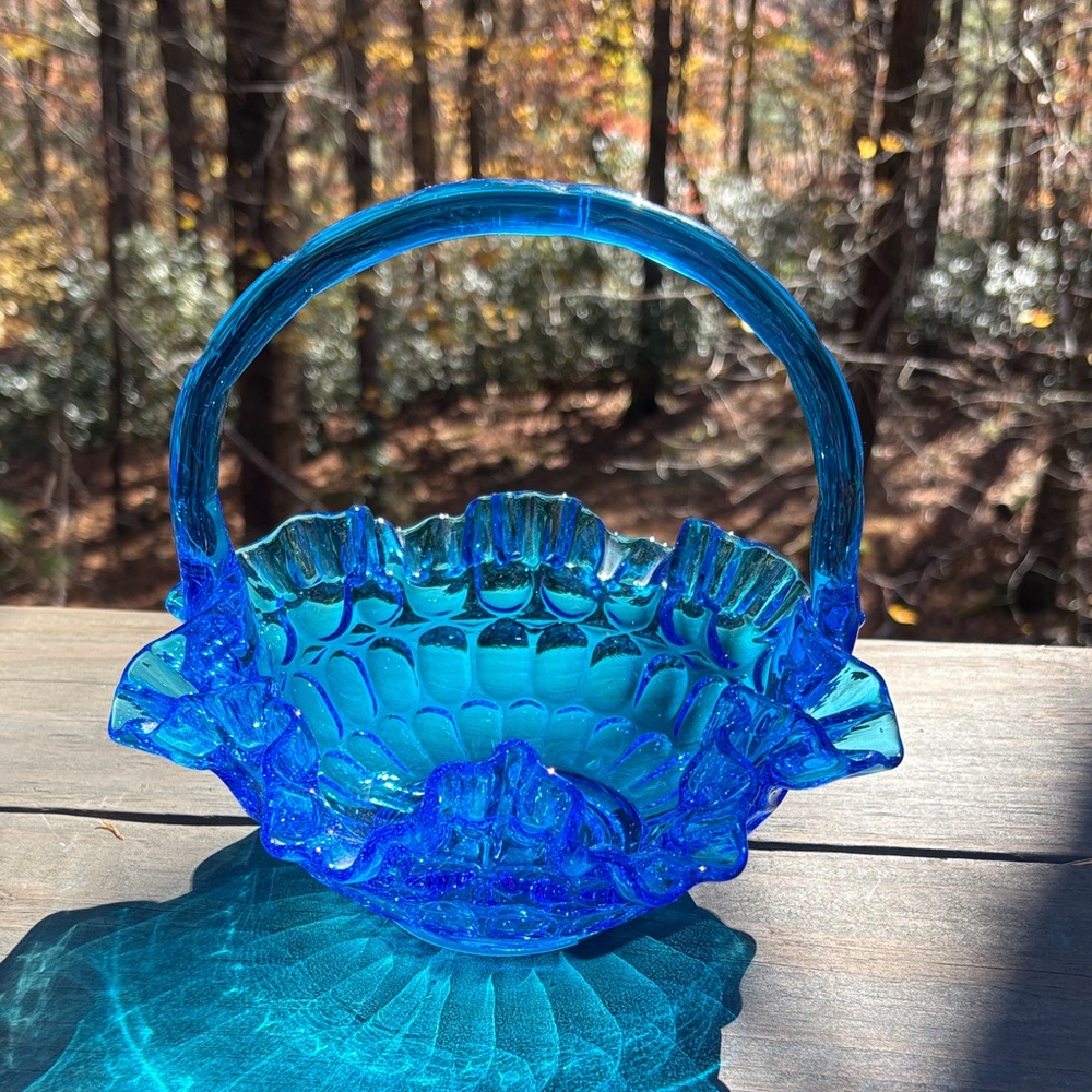 Fenton! Blue glass basket!